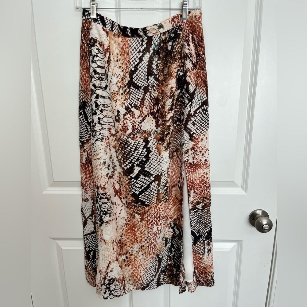 New fifteen twenty snake skin print slit high waist midi skirt
